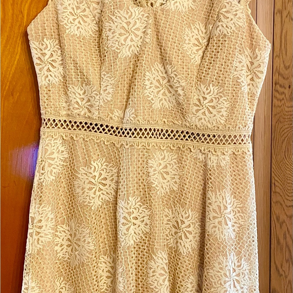 Blue Rain Cream Lace Midi Dress
